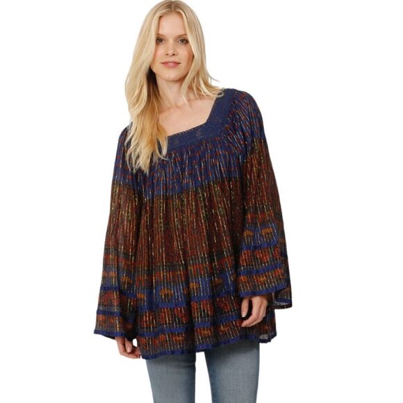 Marisol Bohemian Long Sleeve Festival Tunic Shirt Size Large L - Picture 1 of 10
